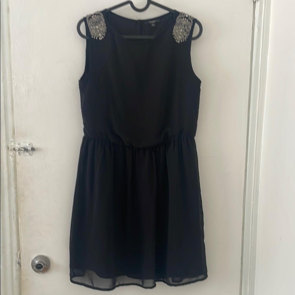 Black Sleeveless Dress with Embellished Shoulders